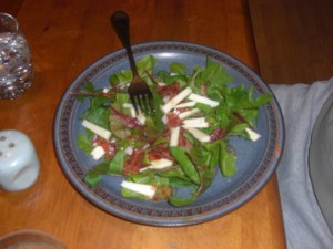chef spinach salad with cheese and bacon